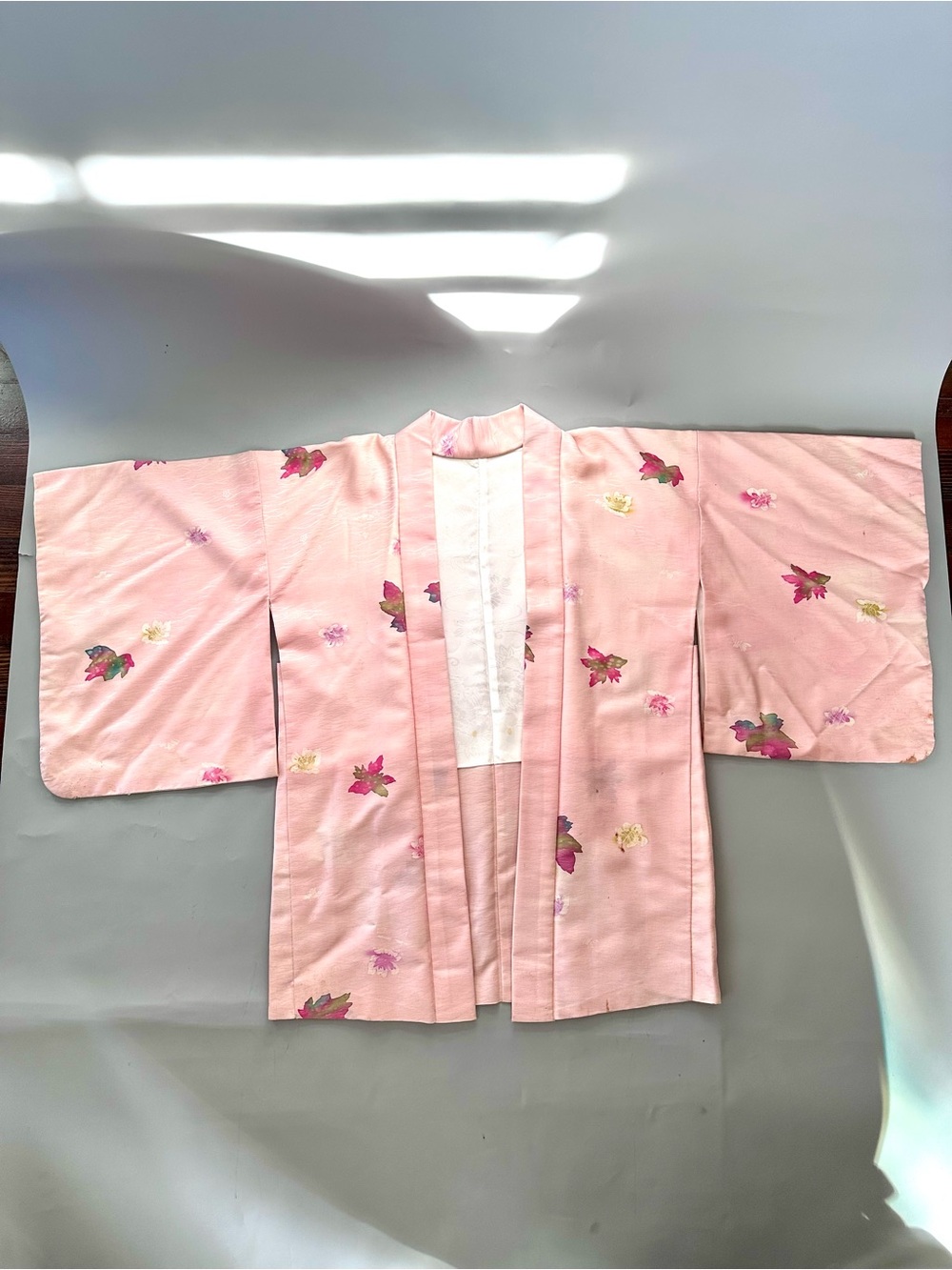 Vintage Pink Silk Floral Haori Jacket - Classic Women's Kimono Coat